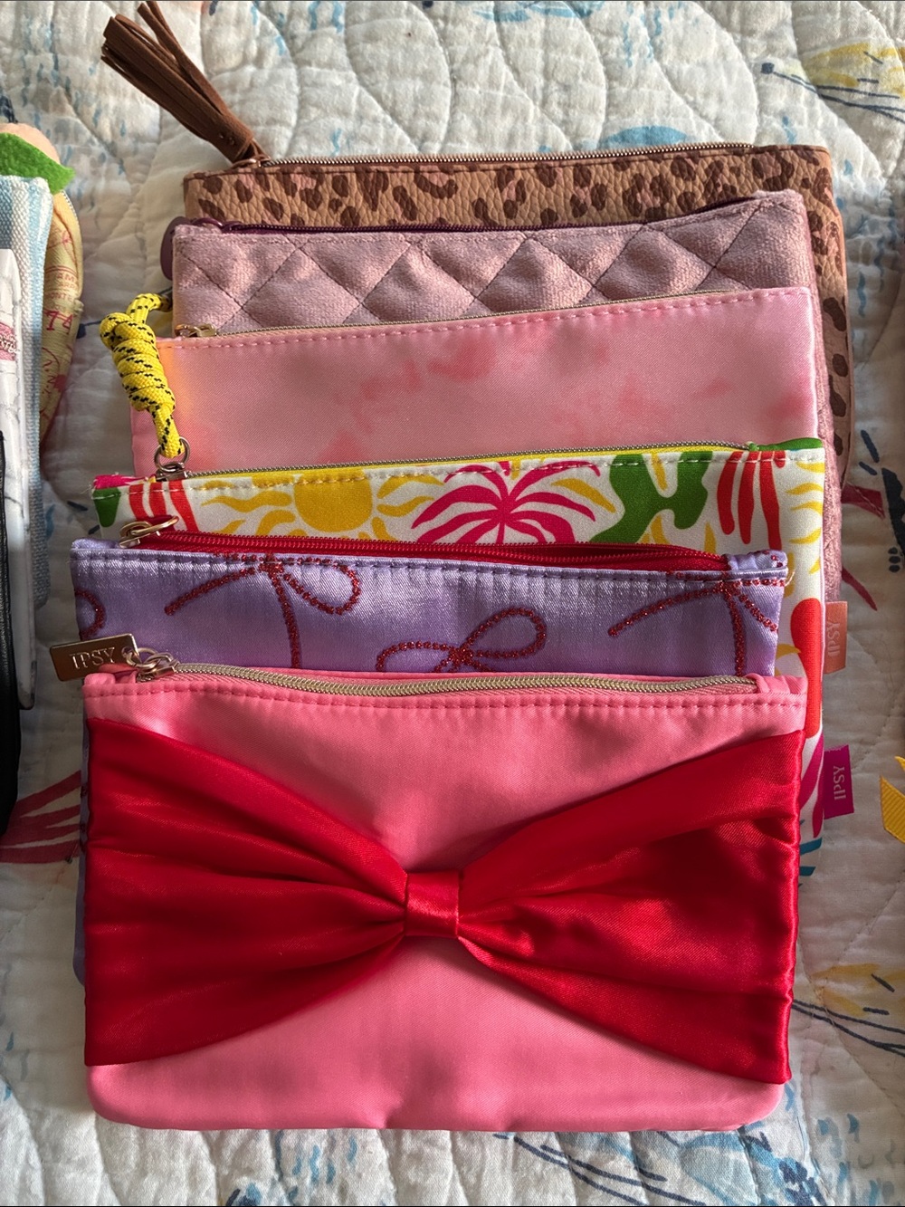 ipsy Assorted Zipper Pouch Bundle - Pink, Yellow, Black, Red, White, approx 7”. - Picture 3 of 4